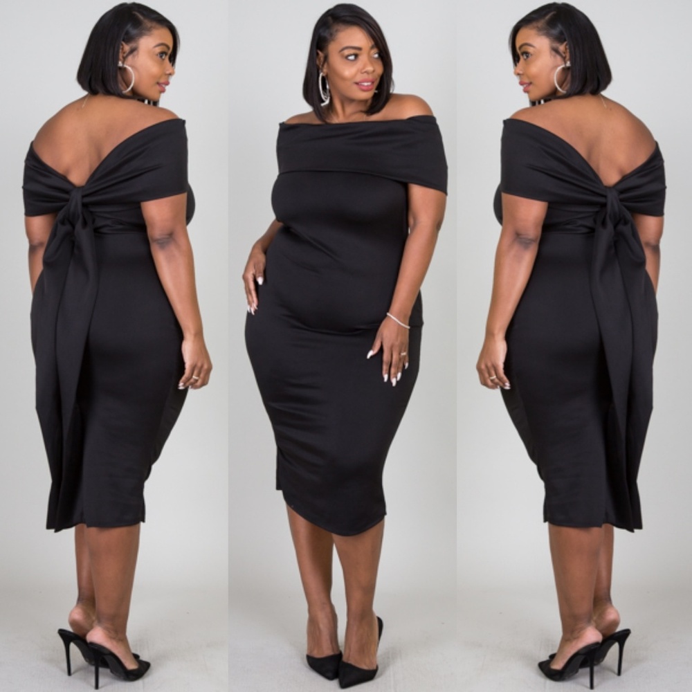 1x-3X PLUS SIZE OFF SHOULDER FOLD OVER BOW DRESS - Picture 6 of 6
